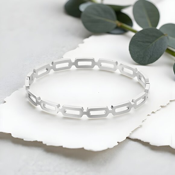 🆕️ Minimalist Link Chain Bangle 18K Gold Plated Stainless Steel Modern Chic - Picture 1 of 14